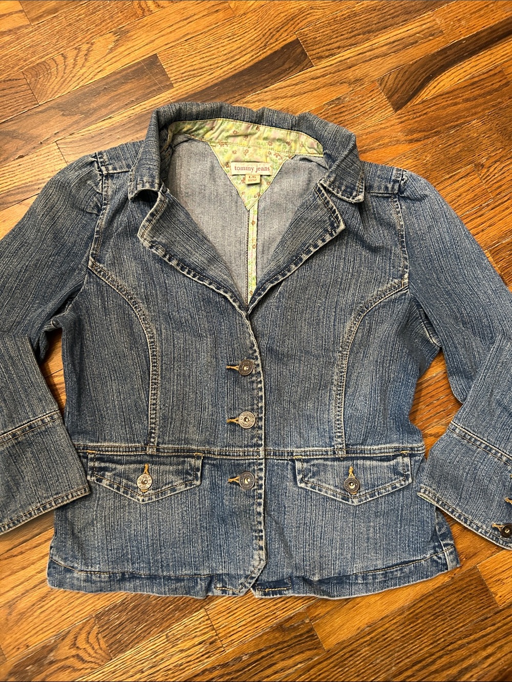 Tommy Hilfiger Vintage Women's Distressed Blue Denim Jacket Blazer SZ L **